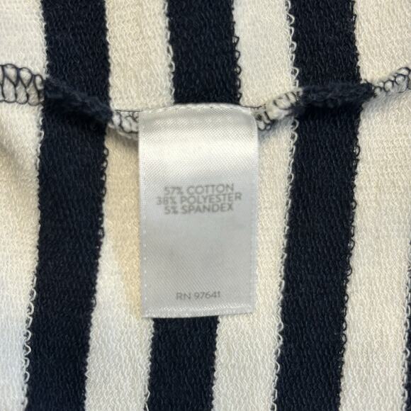 J. JILL FIT Sz L Striped Nautical Knit Navy Blue White‎ 3/4 Sleeve Double V Neck - Picture 3 of 4